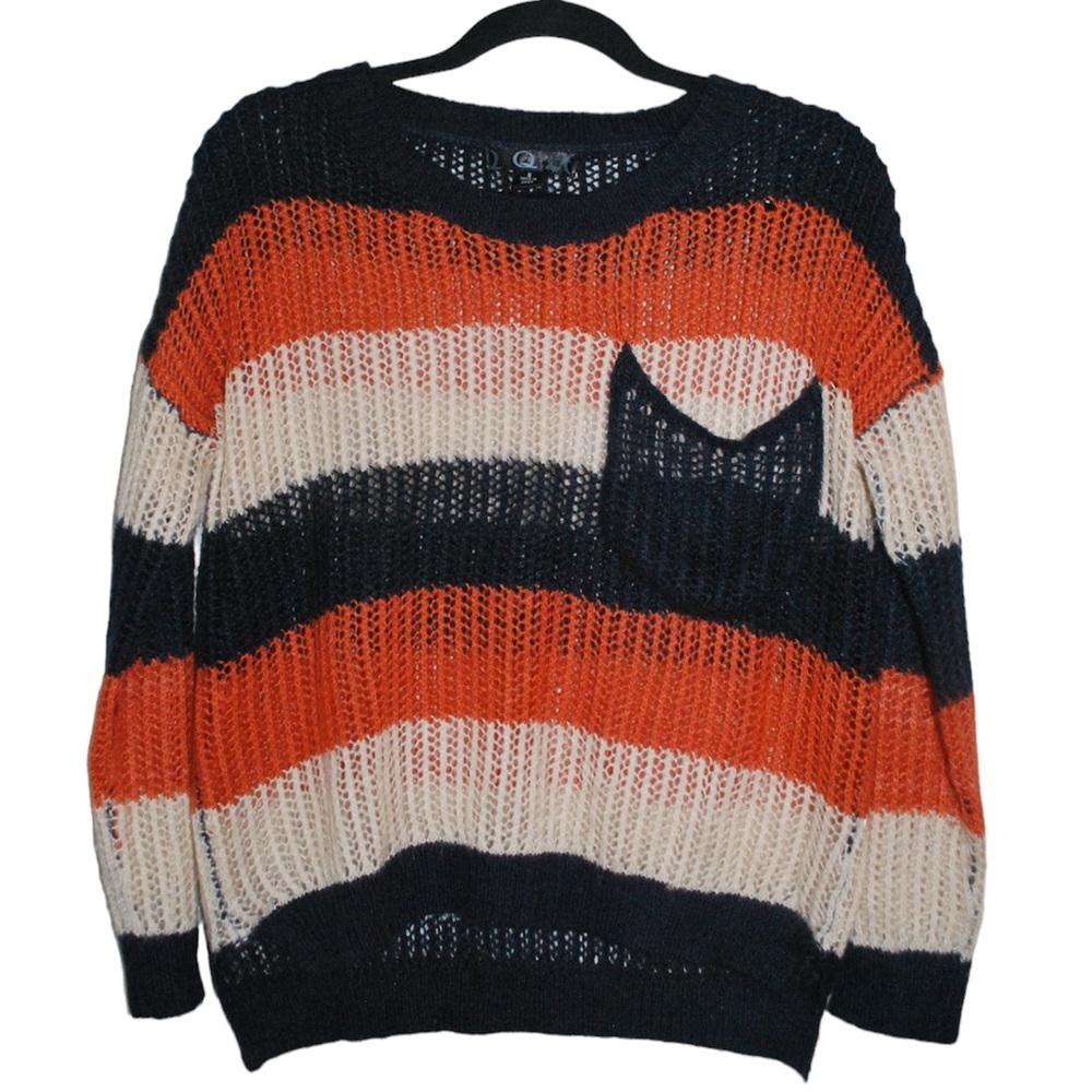Stripped knit sweater navy and orange small